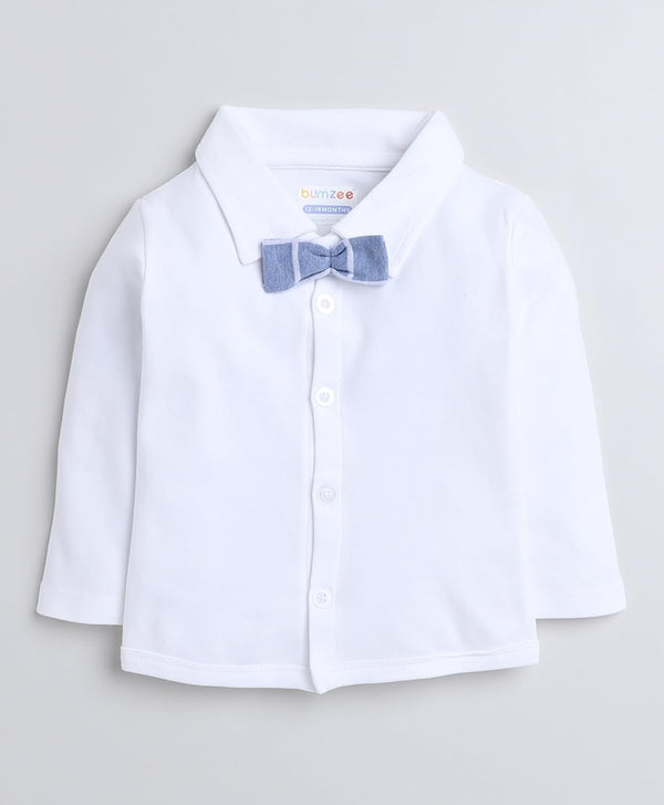 BUMZEE Beige & Navy Boys Full Sleeves Shirt Waistcoat & Pant Set with Applique Bow (Peb8050)